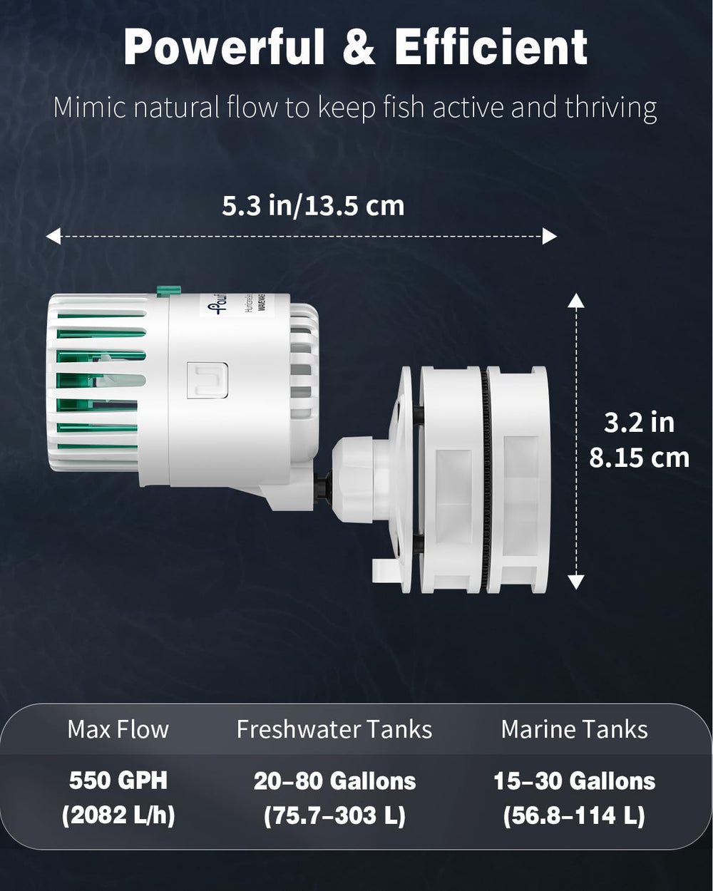 Pawfly compact design fits 15-80 gallon tanks with high flow.