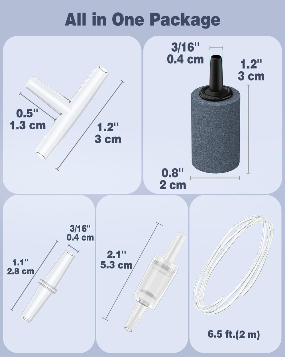 Pawfly includes tubing, air stones, connectors, and valves
