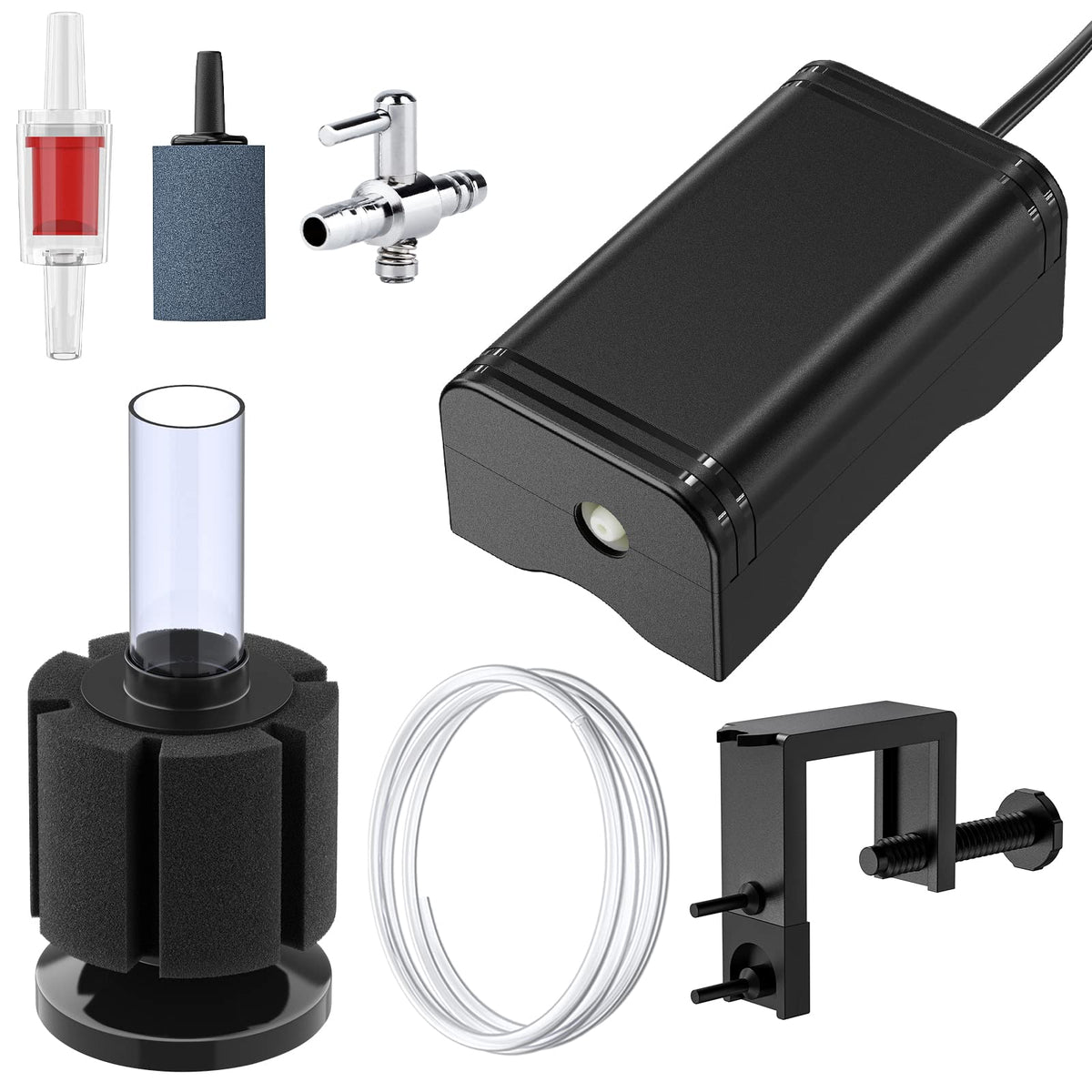 Pawfly Mini Aquarium Air Pump front view showing compact, quiet aeration.