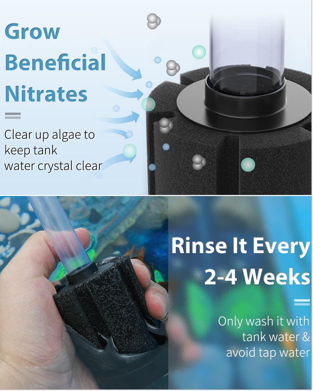 Pawfly mini pump output flow demonstrates steady small-tank aeration.