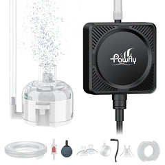 Pawfly Nano air pump showing ultra-quiet operation for calm fish tanks