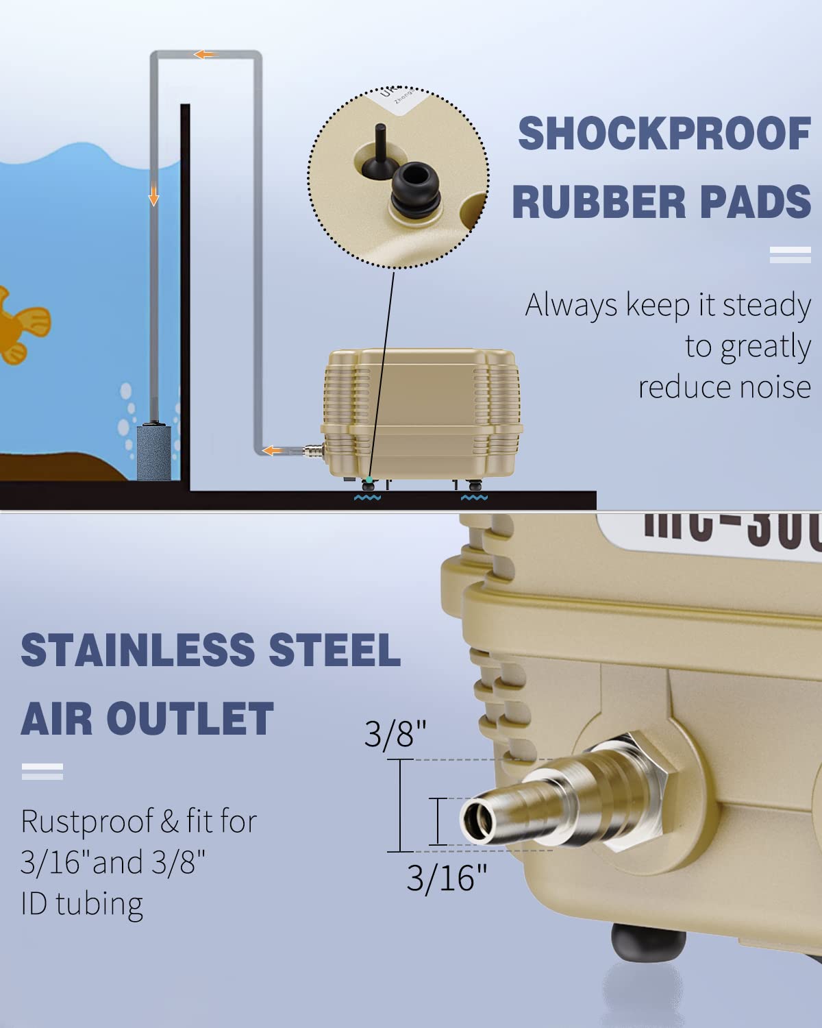Pawfly pump base with four shockproof pads reducing vibration.