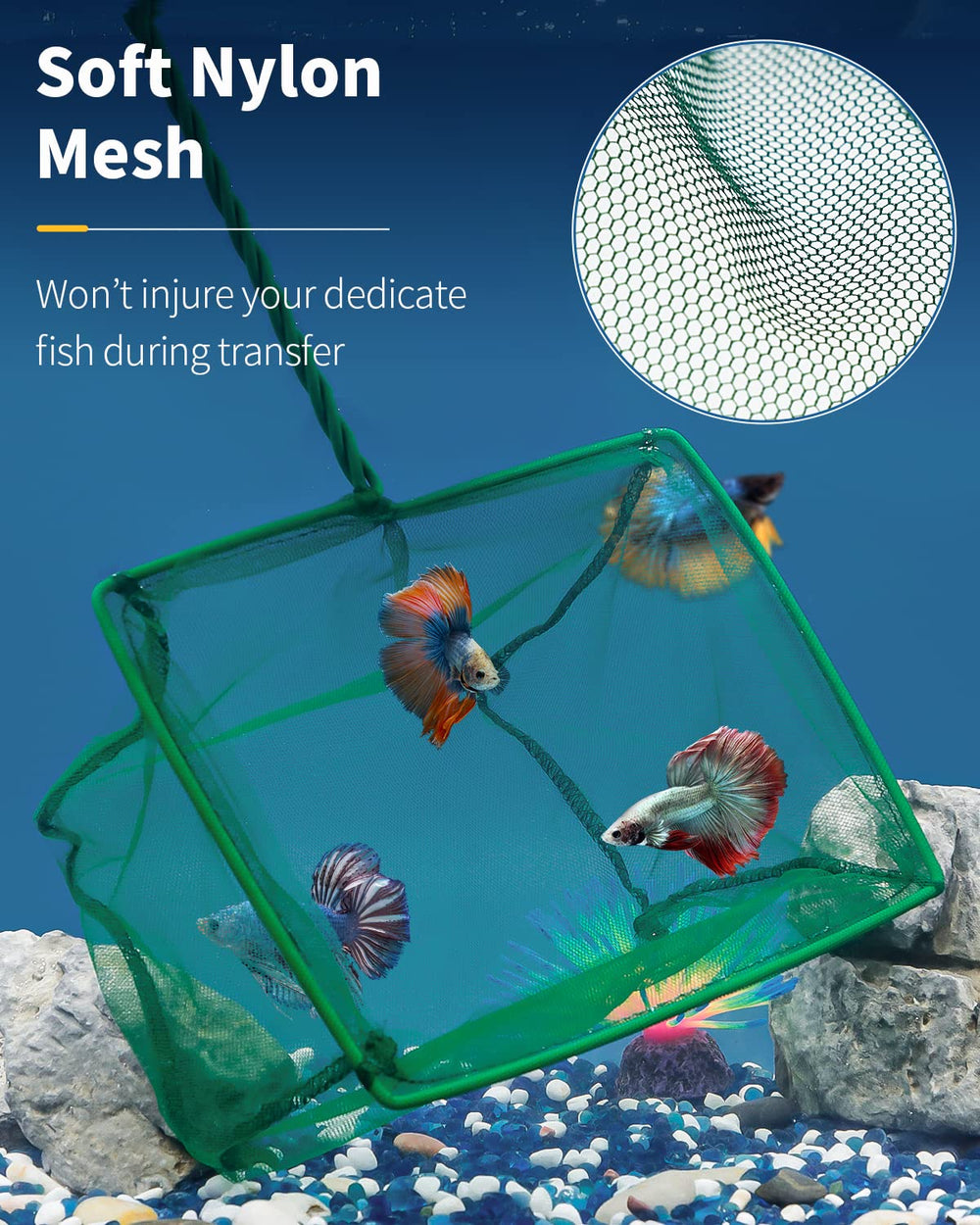 Pawfly soft nylon mesh net minimizes fish injury during transfers.
