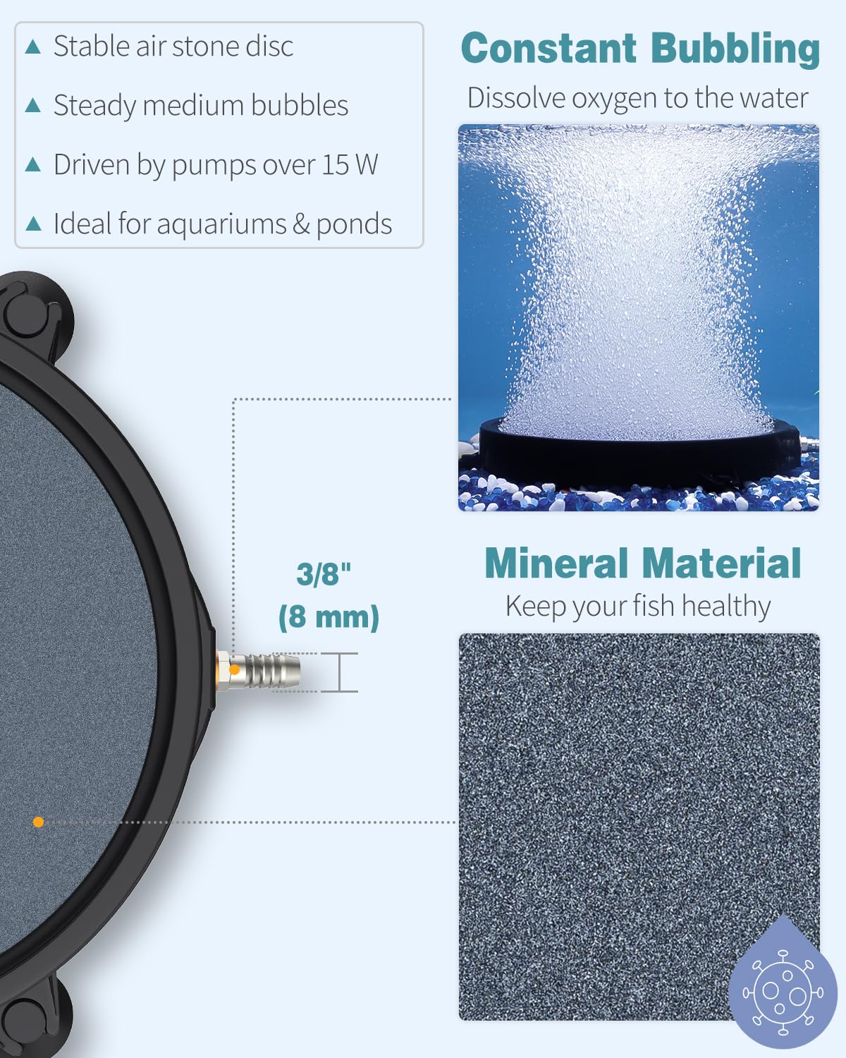 Pawfly aquarium diffuser with suction cups stays stable on the tank.