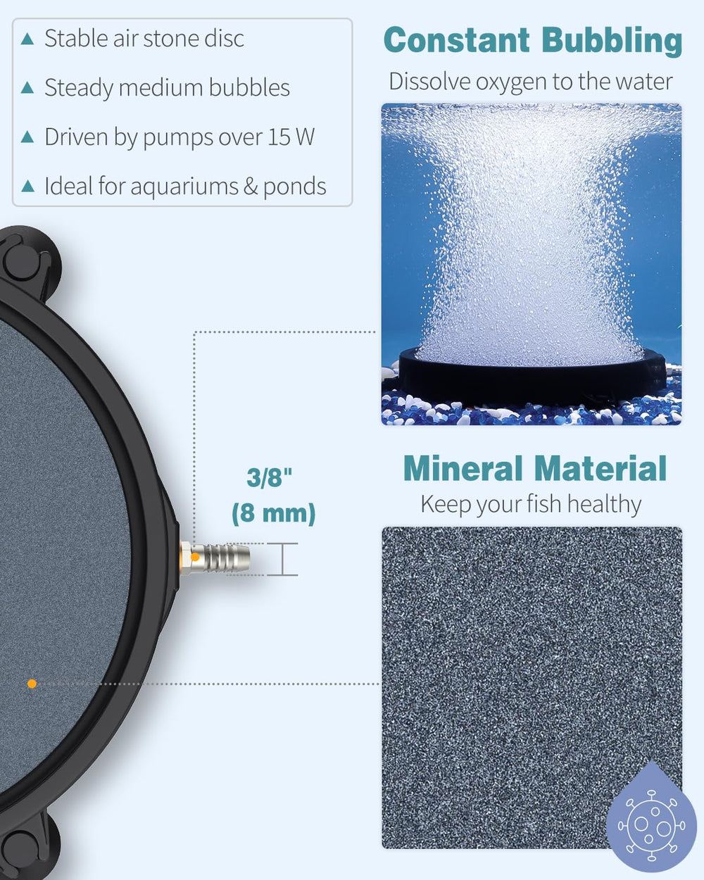 Pawfly aquarium diffuser with suction cups stays stable on the tank.