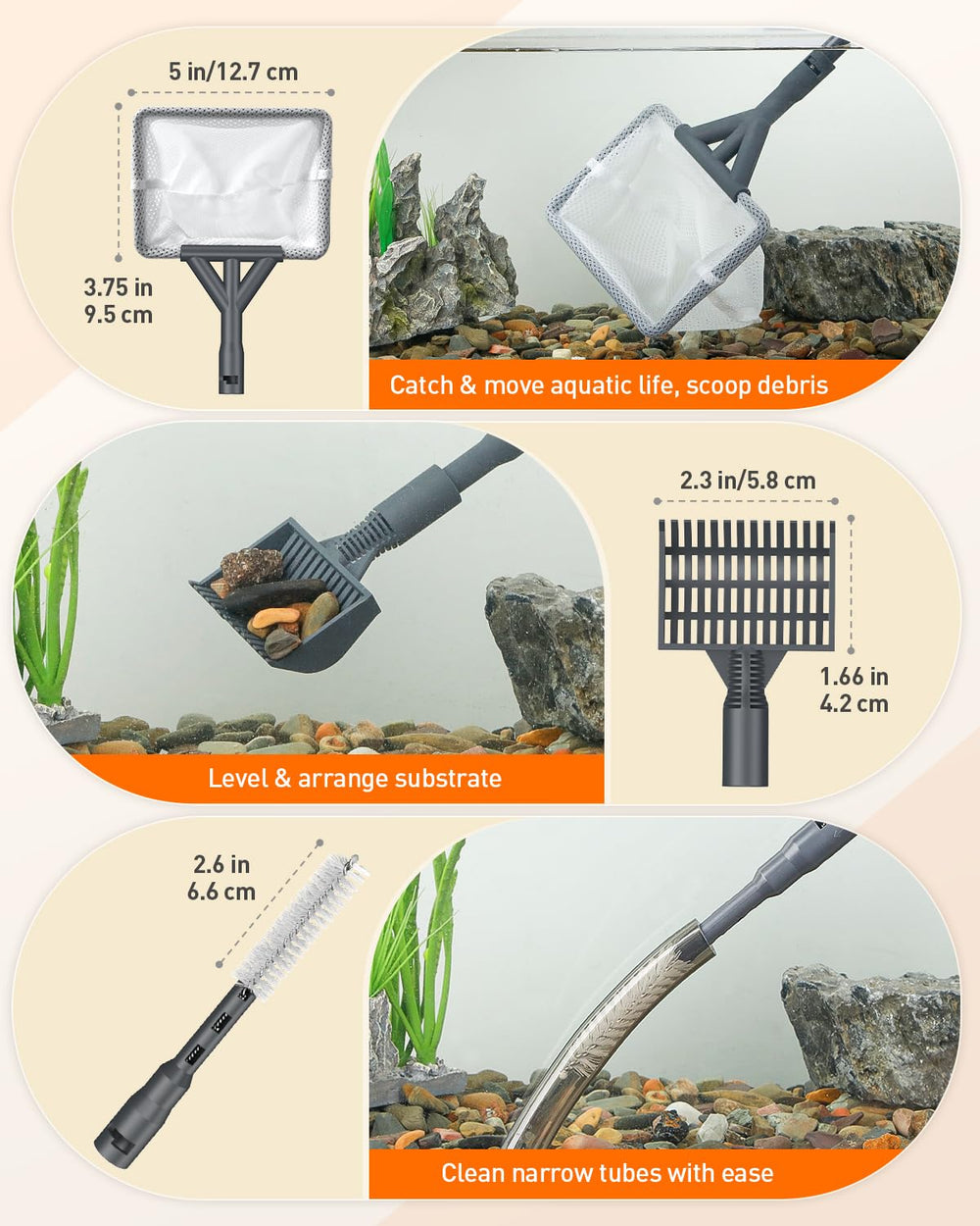 Pawfly tank brushes scrub tough stains inside tanks.