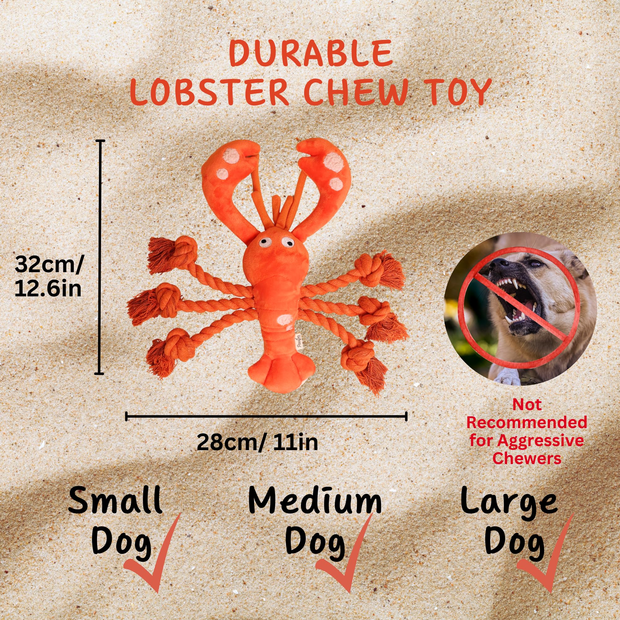 Pawfoo Lab lobster toy rope legs for gripping and tug
