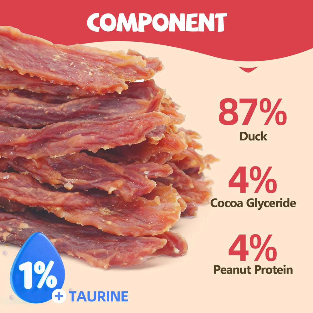 Close-up of PawFuel duck breast jerky real meat texture