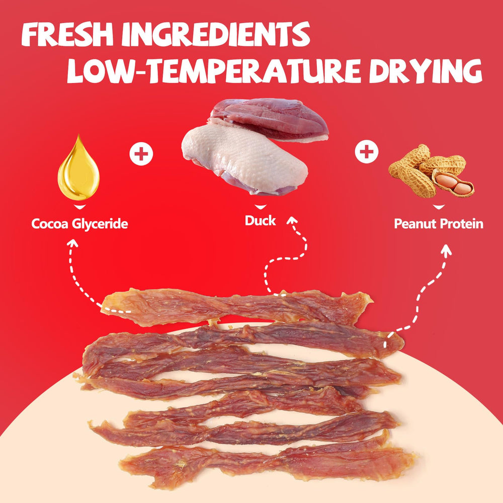 Chewy texture of PawFuel duck jerky supports oral care