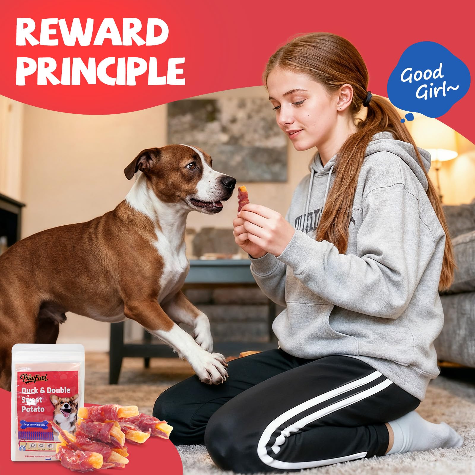 PawFuel training rewards shot shows low-calorie, engaging chew for training moments.