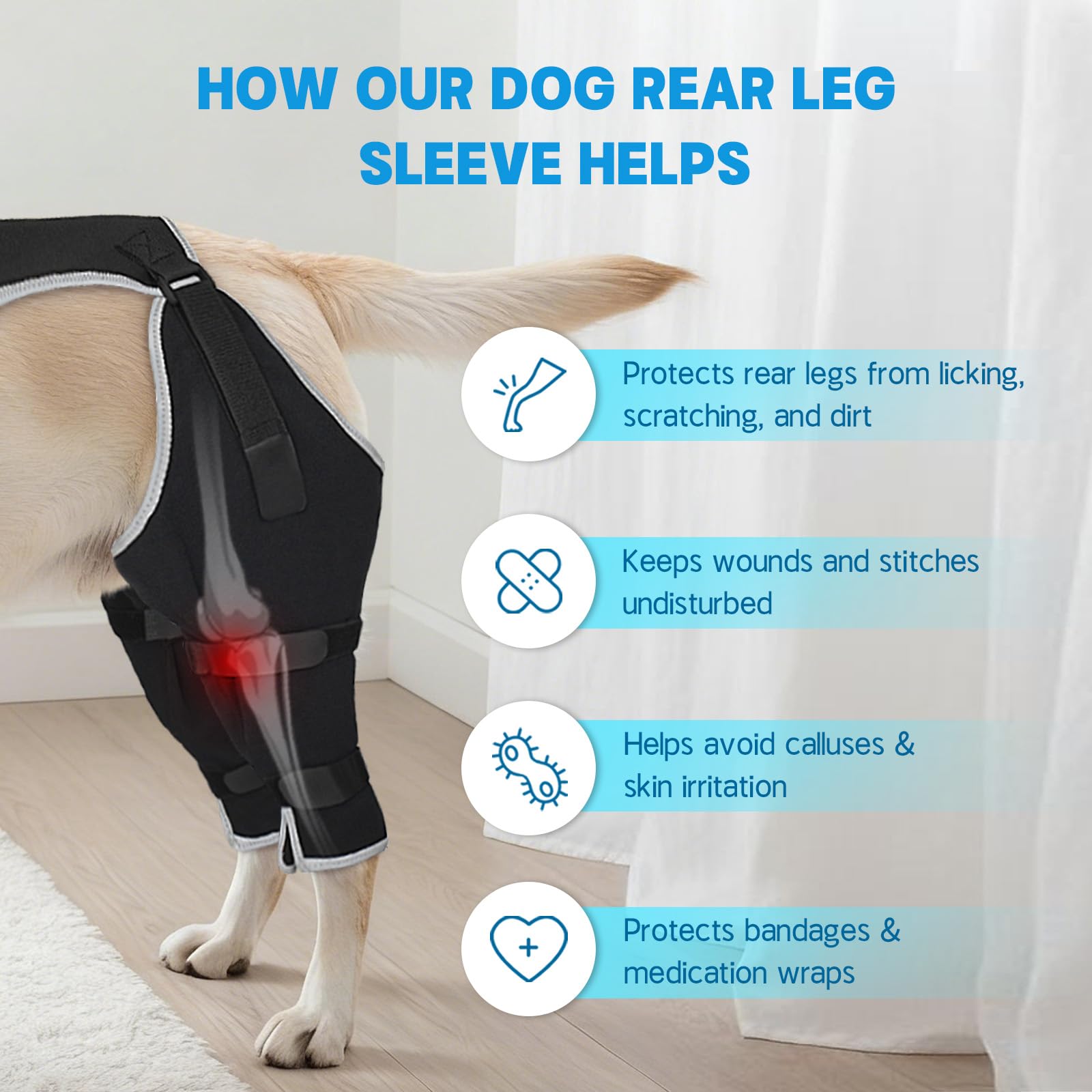 Pawfun anti-lick sleeve in action helping reduce licking on hotspots.