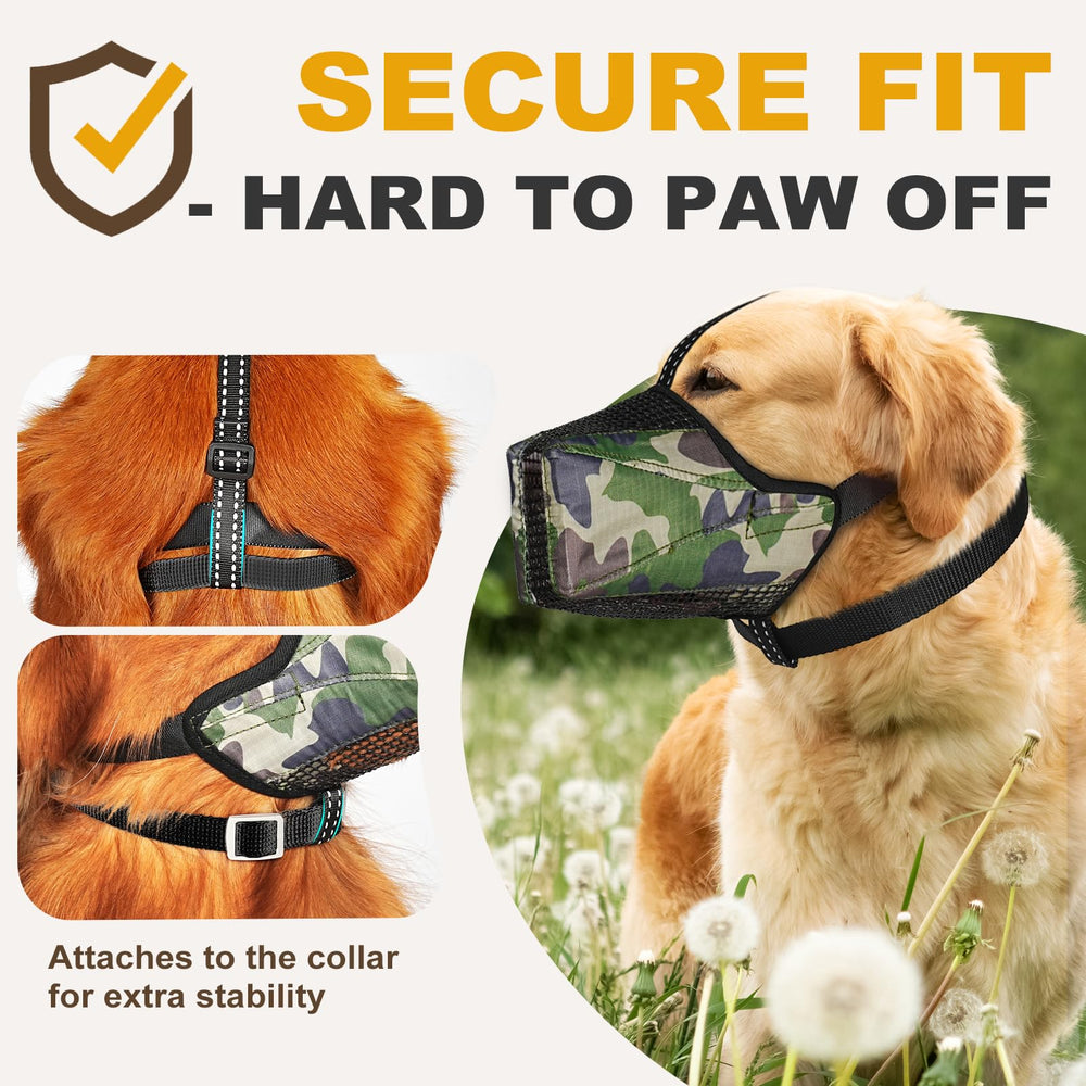 Pawfun muzzle shows reflective straps for safer nighttime visibility.