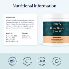 Pawfy Bone Broth ready-to-serve tub offers quick, nutritious meals.
