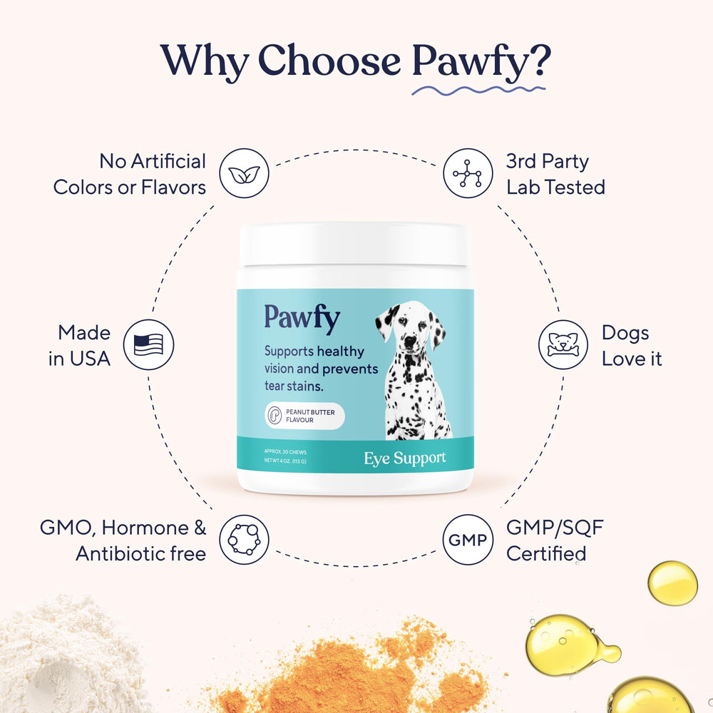 Pawfy Eye Support Soft Chews serving—peanut butter flavor delights happy pups.