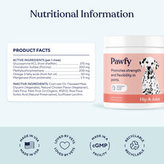 Pawfy glucosamine chondroitin dog supplement chews for flexible movement.
