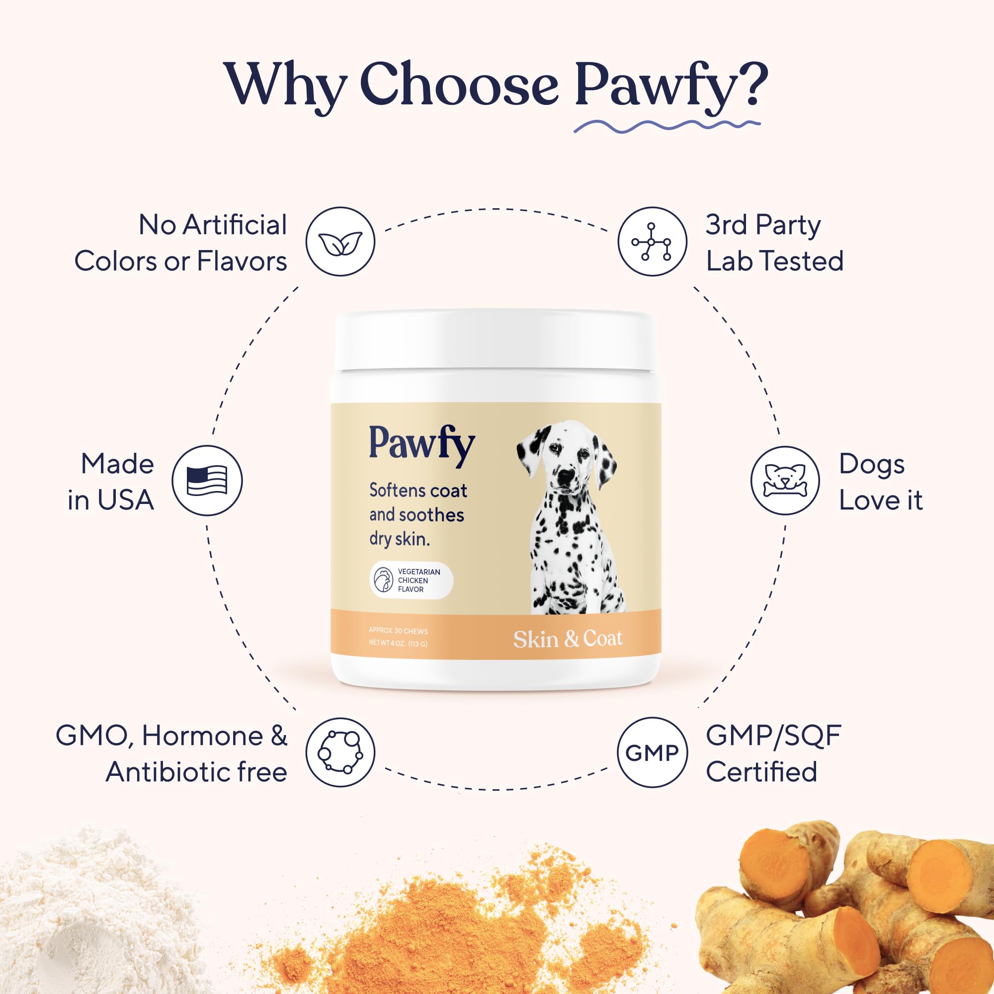 Pawfy natural ingredients blend image communicates gentle, vet-approved care.