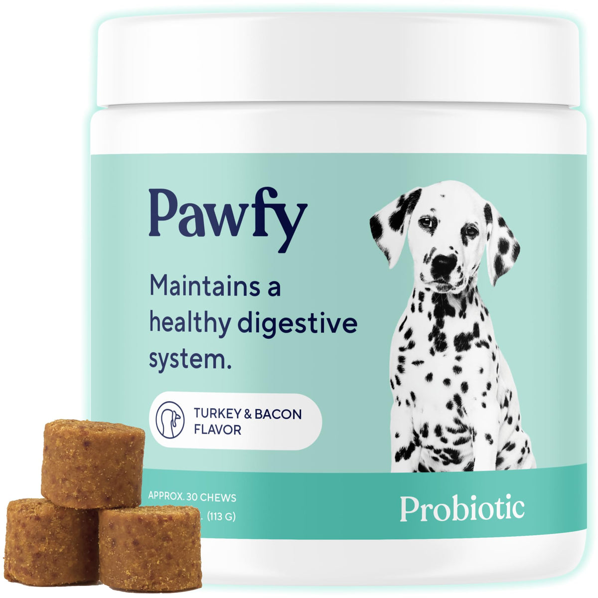 Pawfy Probiotics dog chews demonstrating digestive balance for daily comfort