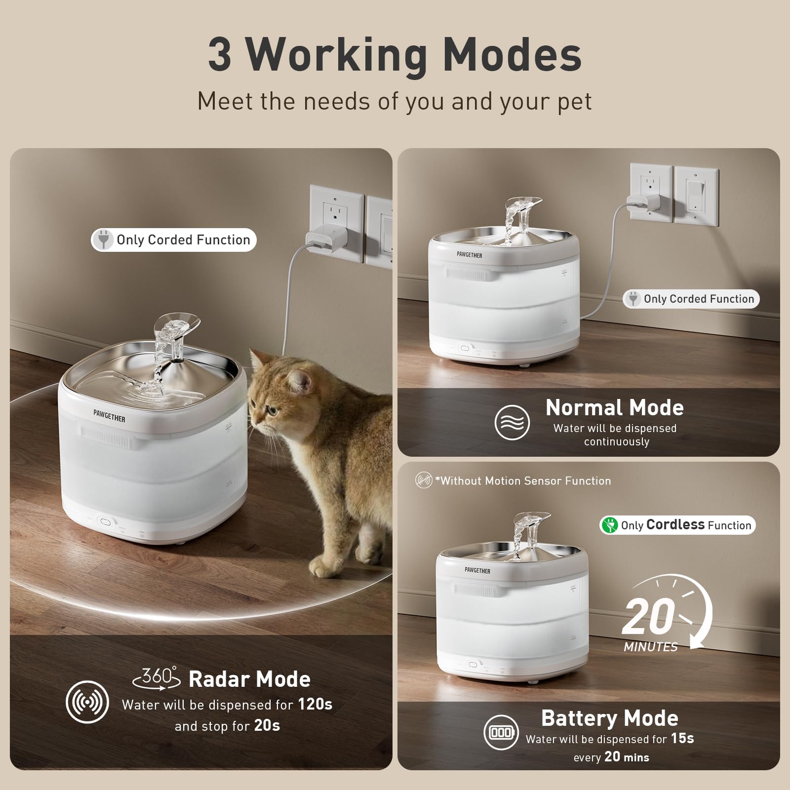 PAWGETHER 360-degree motion sensor detects pets within range for responsive dispensing