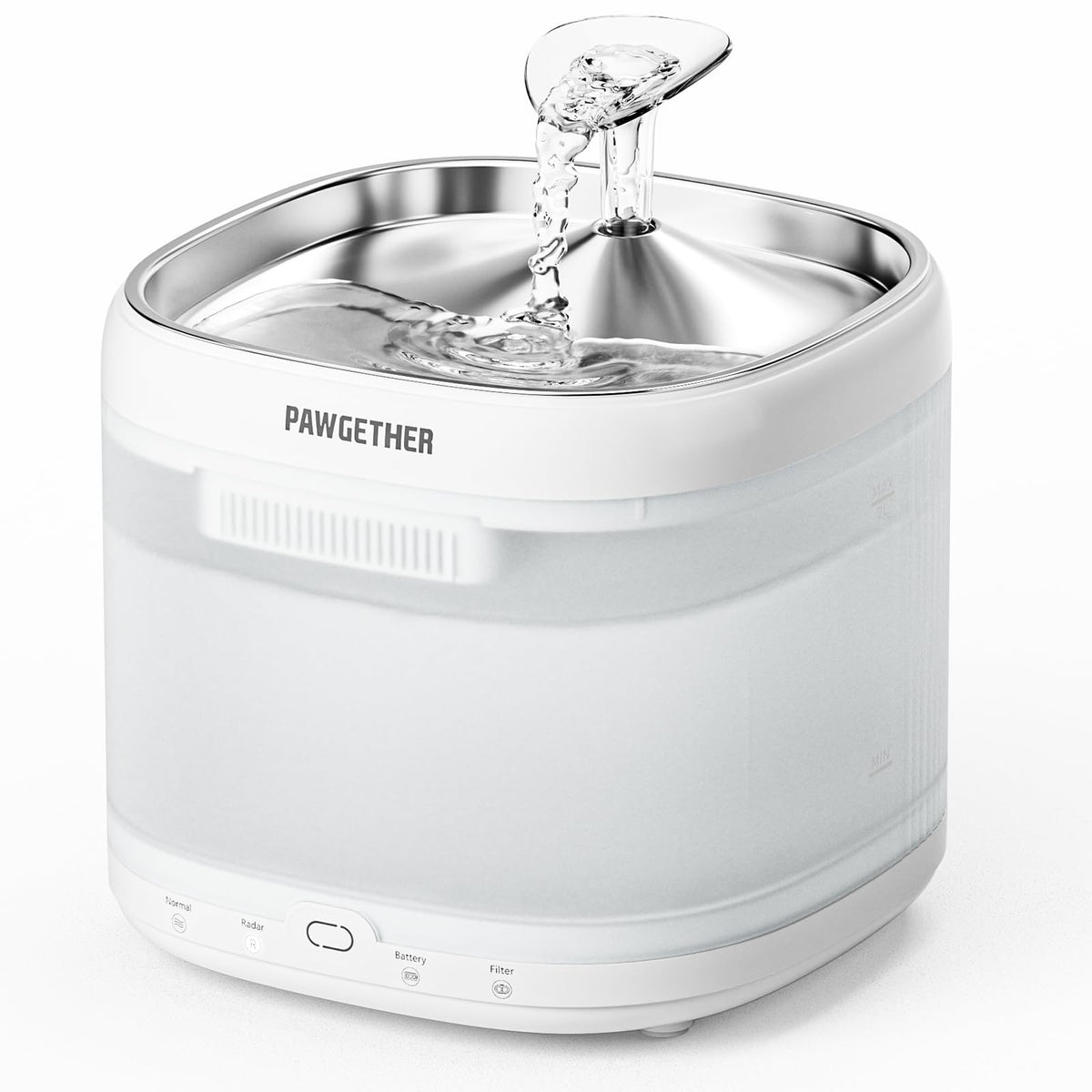 PAWGETHER cat water fountain with stainless steel tray for clean hydration