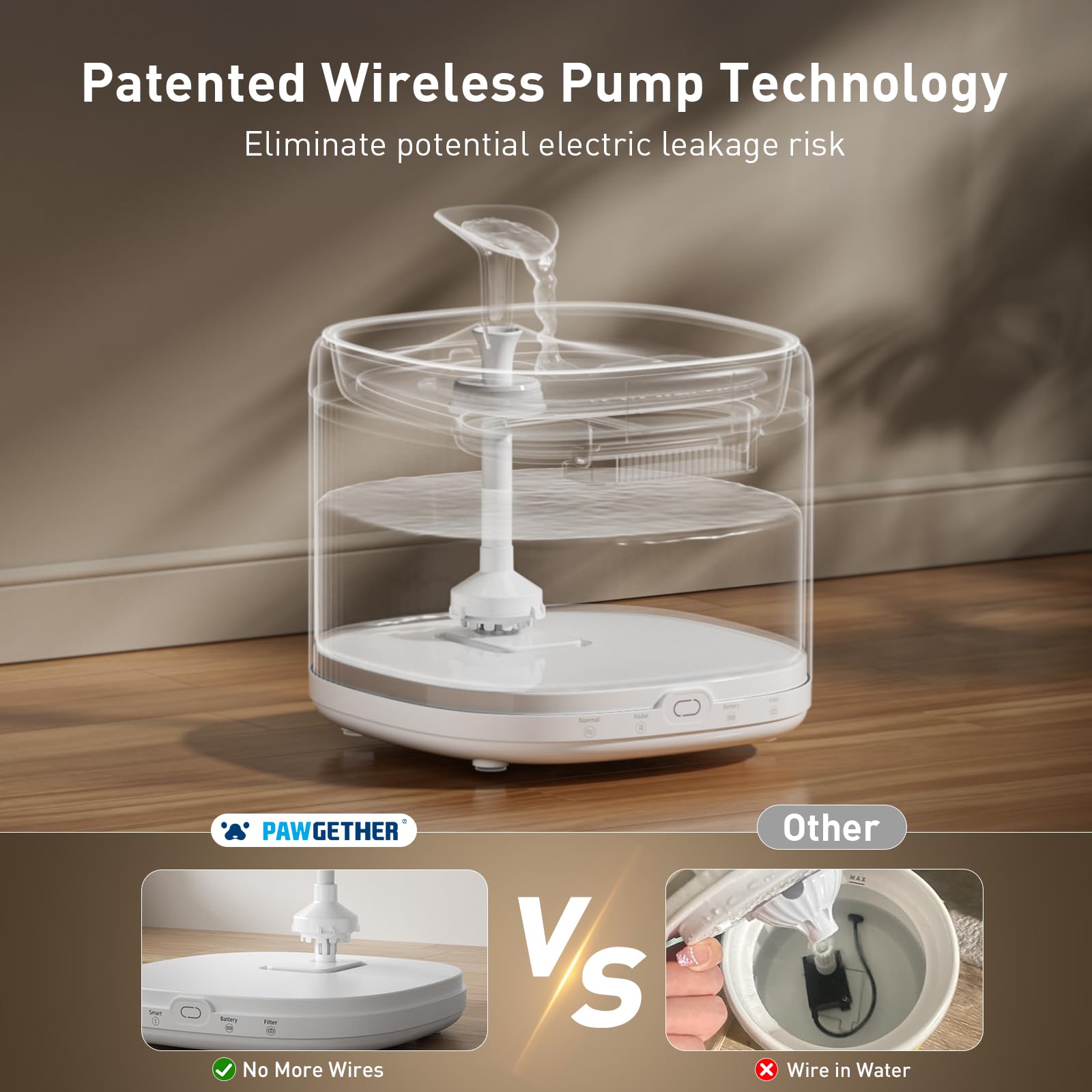 PAWGETHER ultra quiet pet water fountain reduces noise for a peaceful home