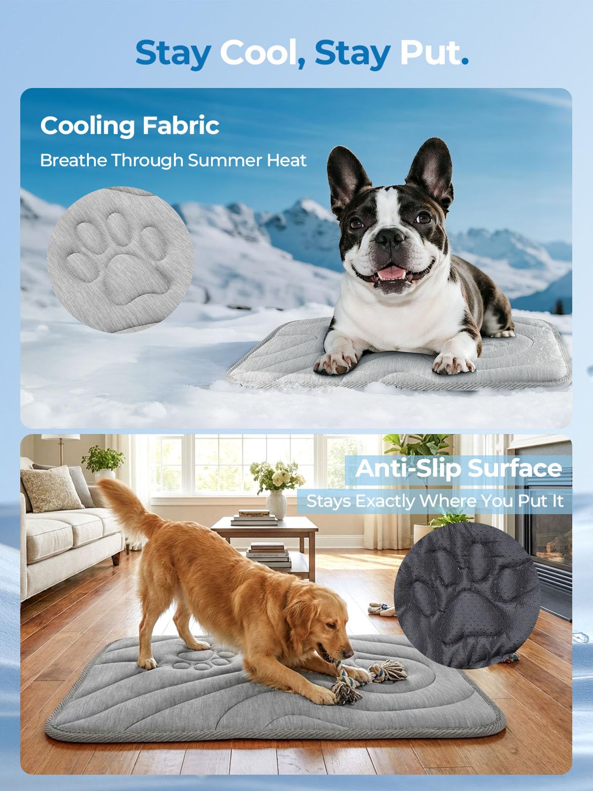Pawhoo Dog Cooling Mat side view highlights thick supportive padding for joints.