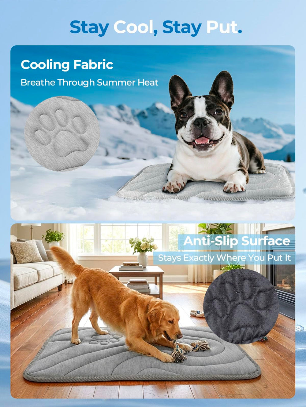 Pawhoo Dog Cooling Mat side view highlights thick supportive padding for joints.