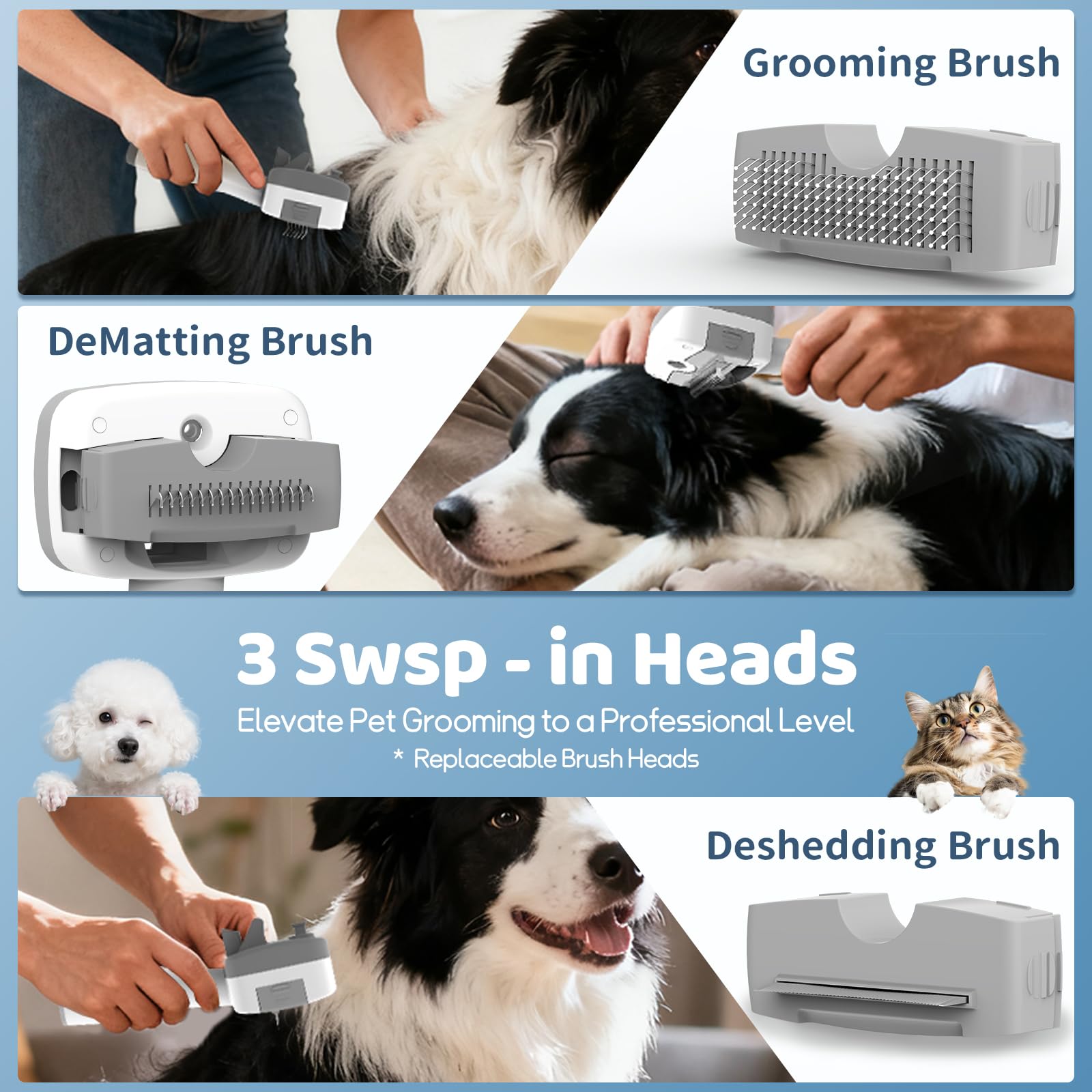 Pawimood 5-in-1 system with comb heads and spray