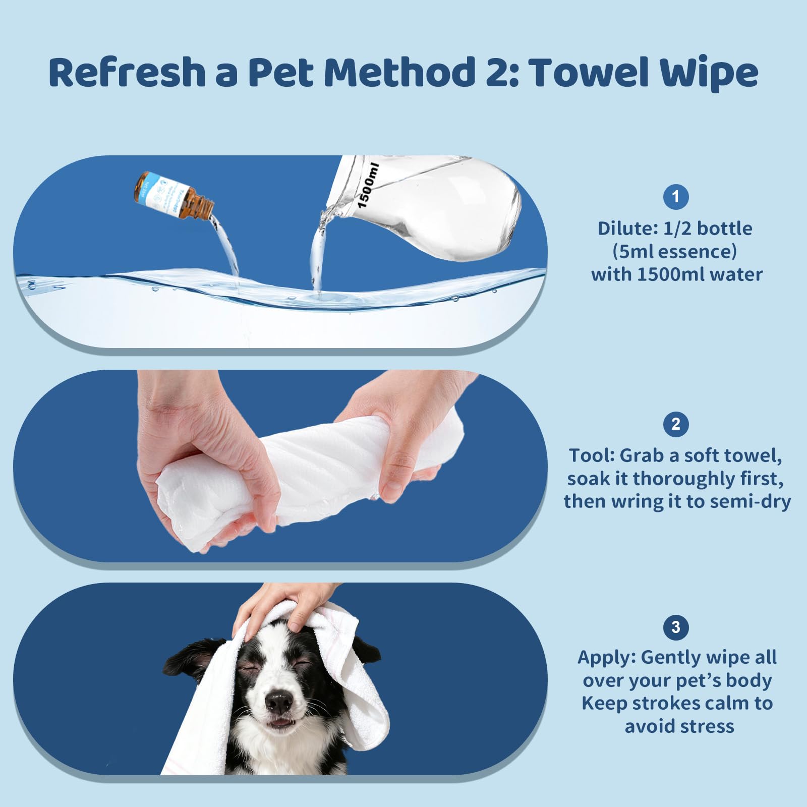 Pawimood waterless-clean scene shows tub-free refresh for shy or senior pets.