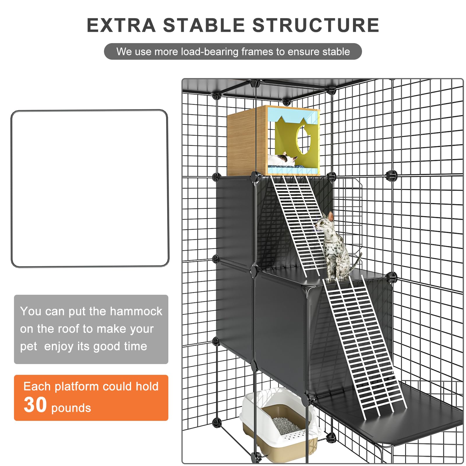 PAWING cat cage assembly view highlights modular panels.