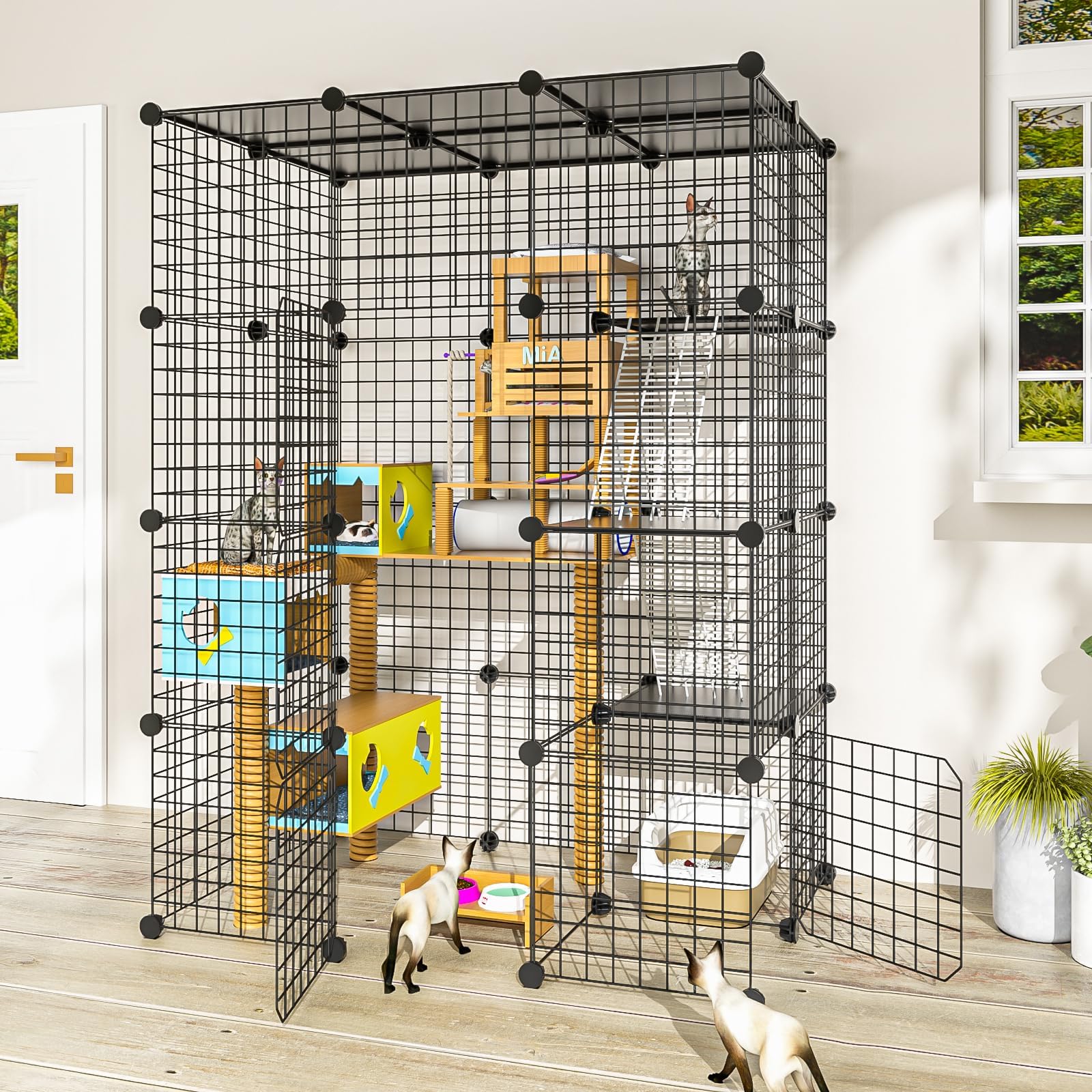 PAWING Cat Large Enclosure fully assembled for indoor/outdoor play.