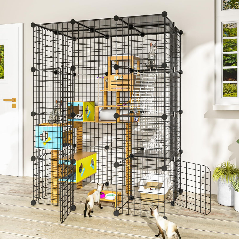 PAWING Cat Large Enclosure fully assembled for indoor/outdoor play.