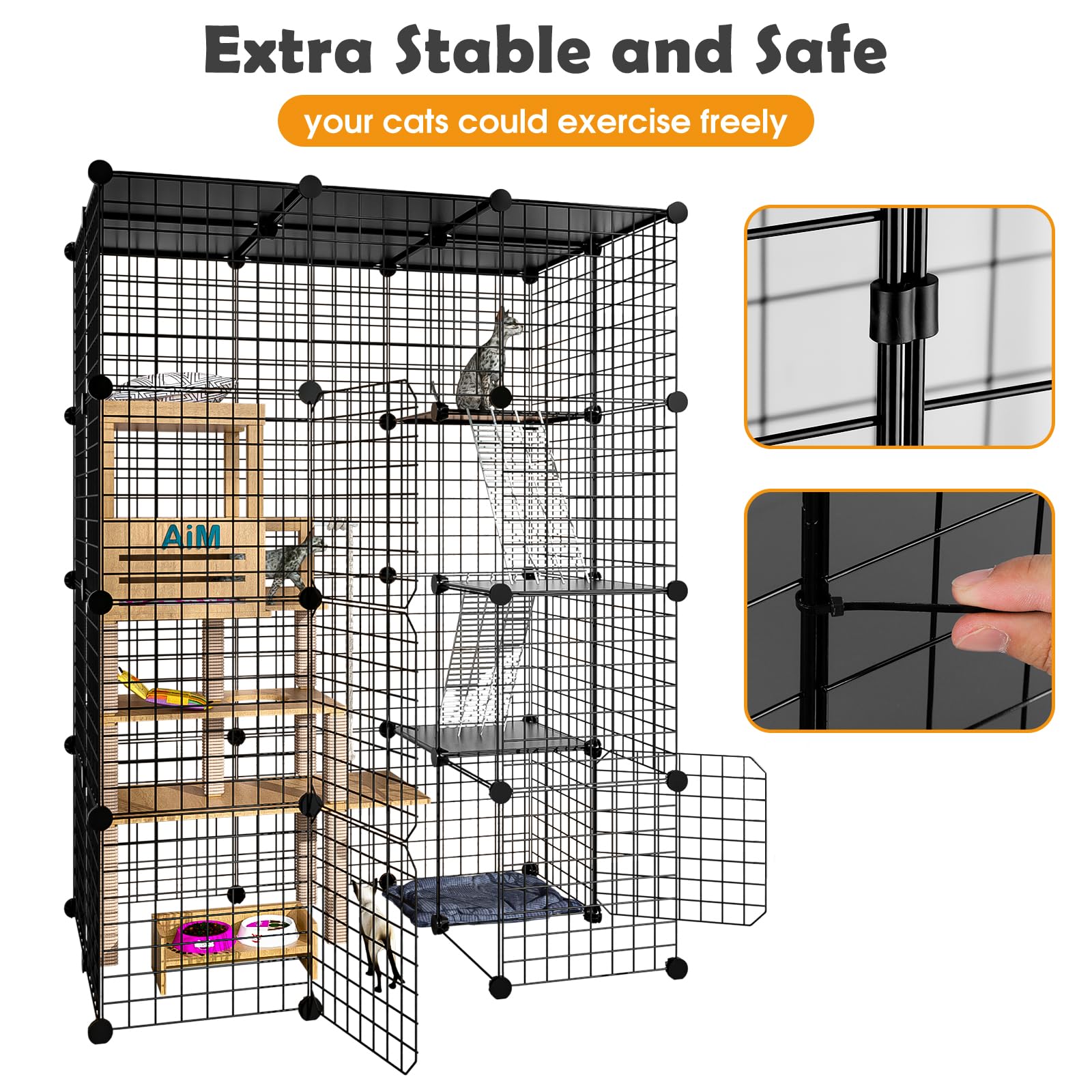 PAWING Cat Large Enclosure used indoors with cat tree.