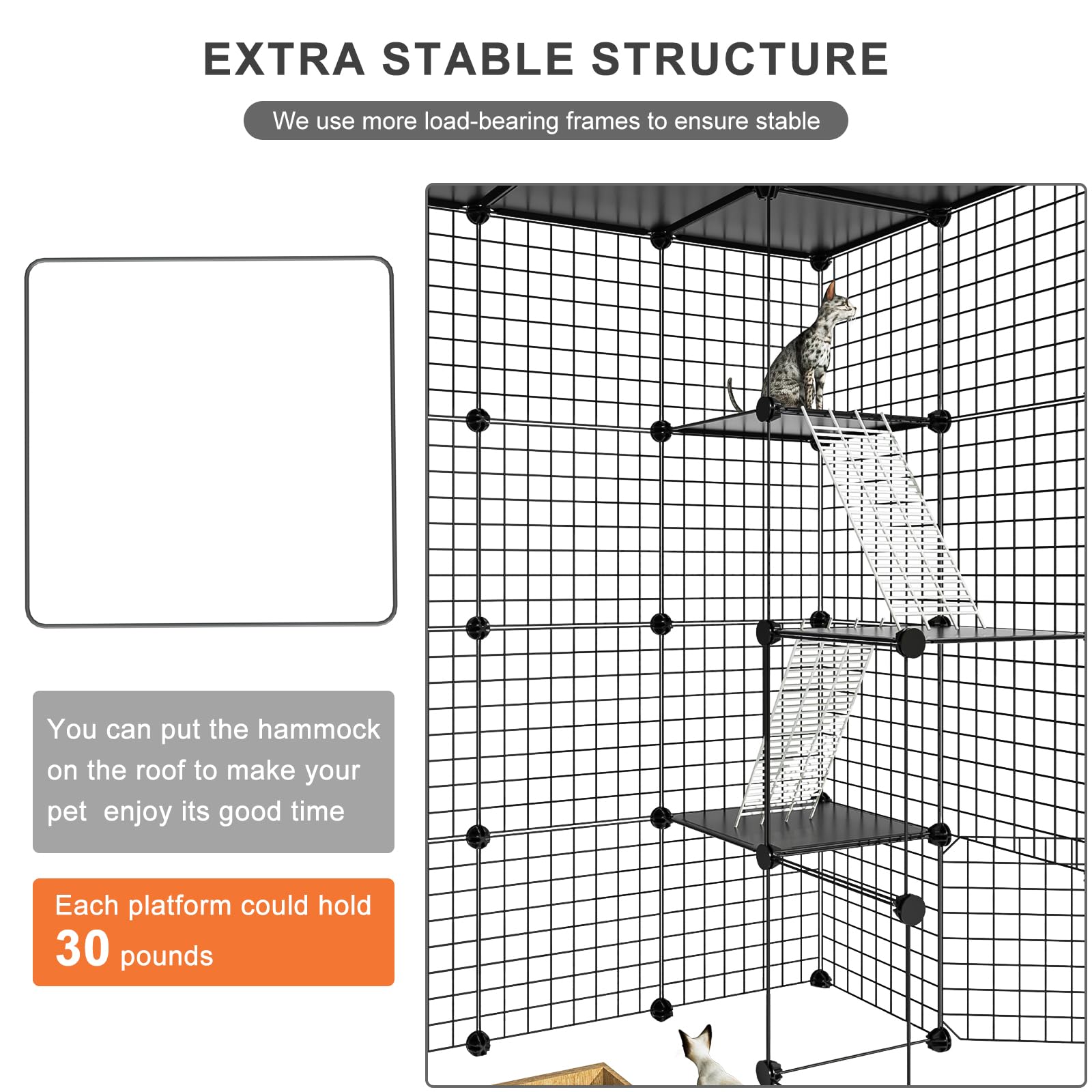 PAWING Cat Large Enclosure sturdy frame withstands play.