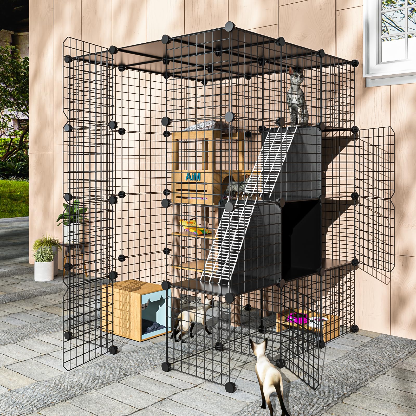 PAWING detachable kitty cage offers flexible setup and portability.