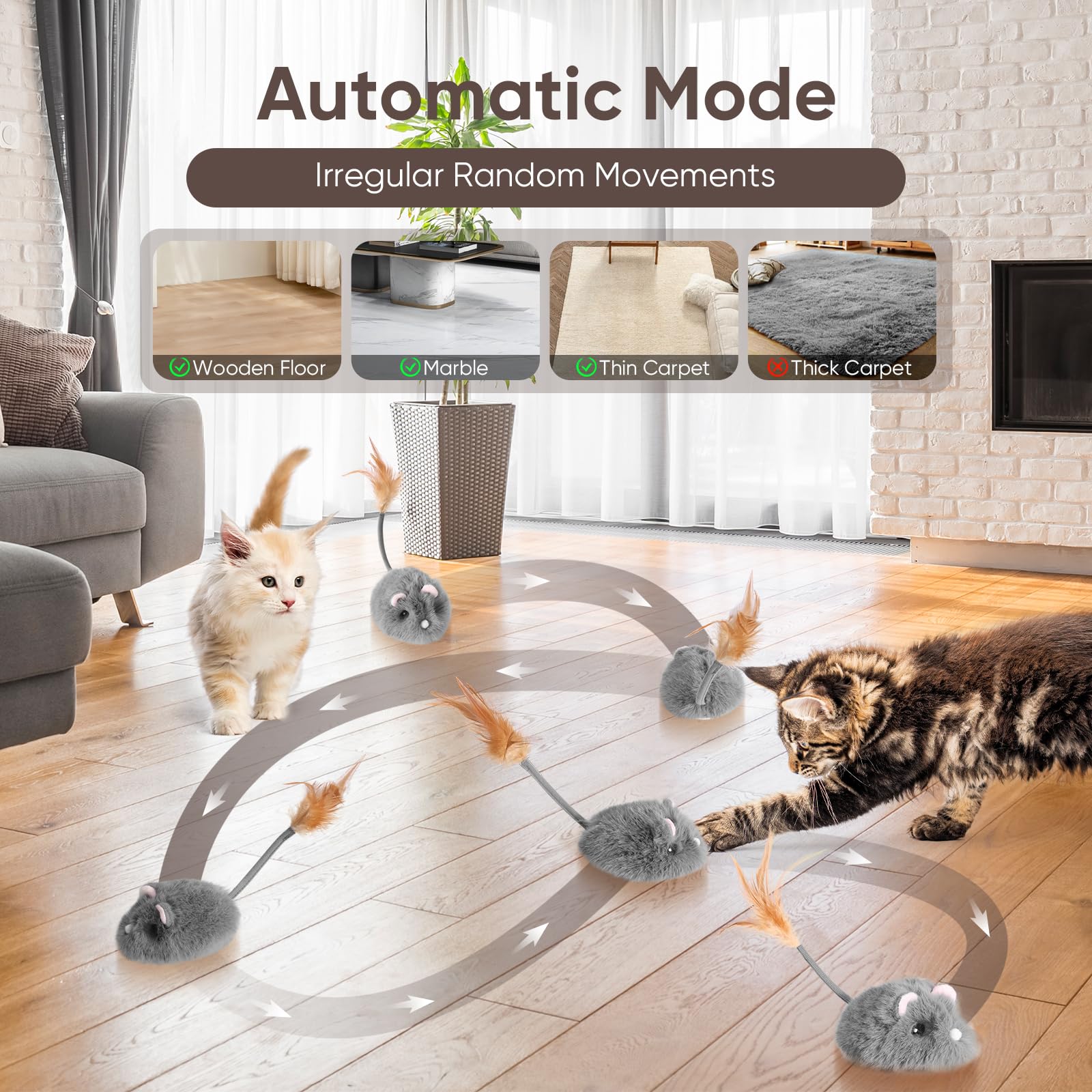 Pawingcat auto-mode action highlights unpredictable motions for natural hunting-inspired play.