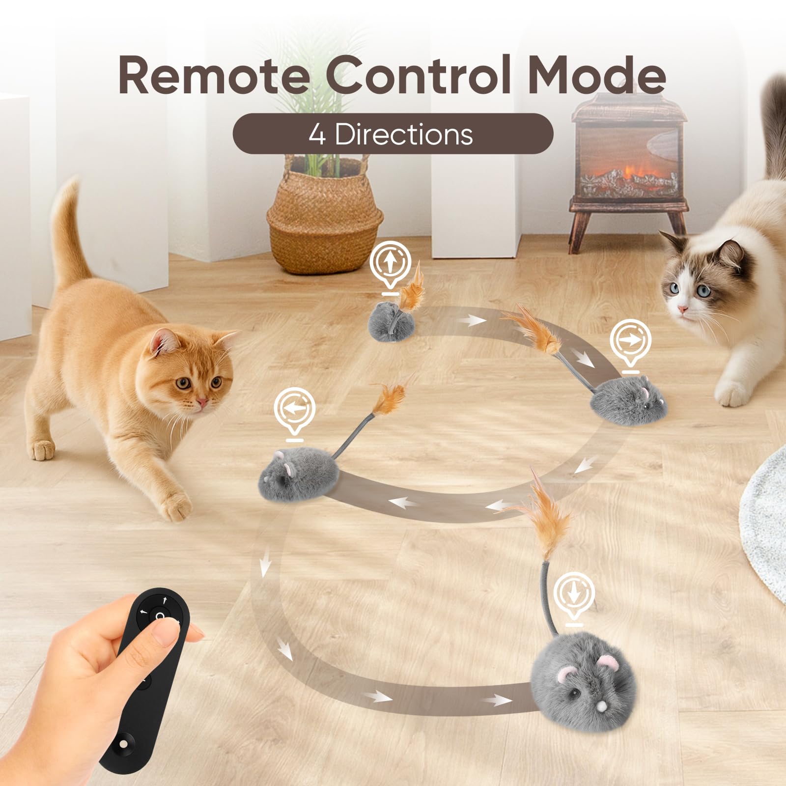 Pawingcat cat mouse toy remote side view encourages active chase and indoor fun.