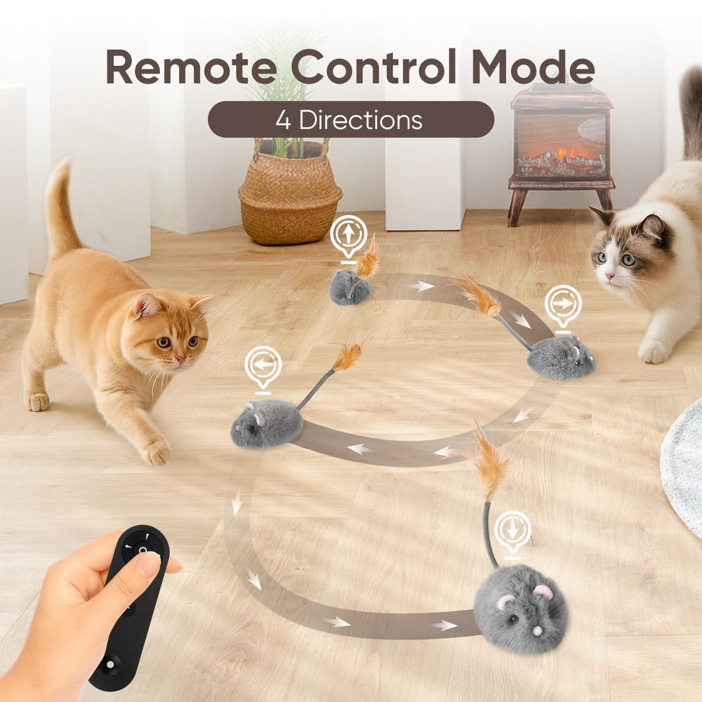 Pawingcat cat mouse toy remote side view encourages active chase and indoor fun.