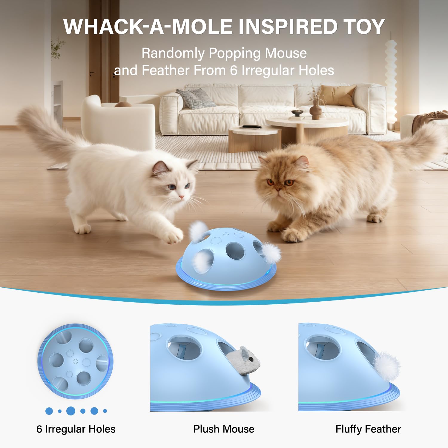 Pawingcat feathers pop-out feature delivers surprising bursts for playful chase