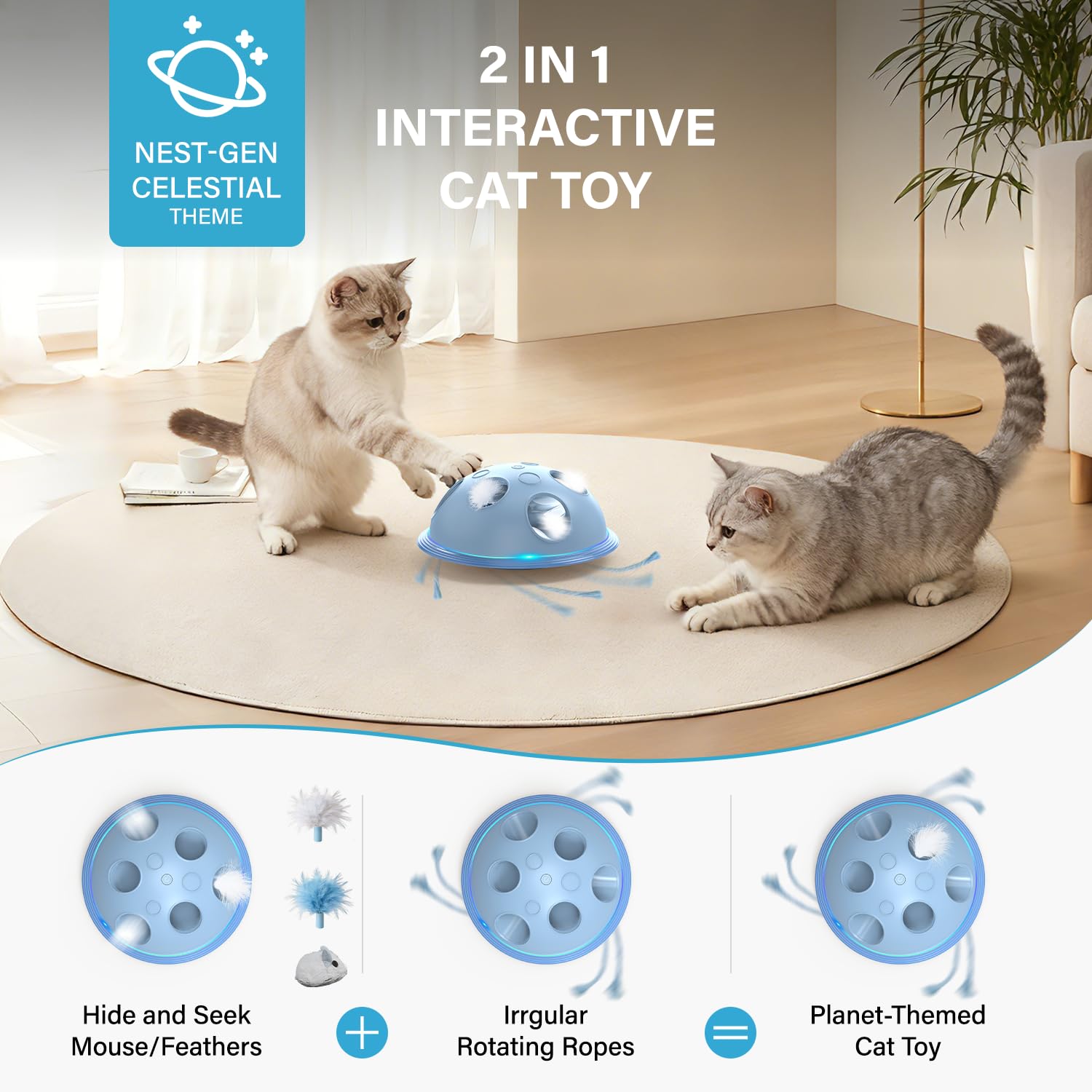 Pawingcat Planet Vibe design combines spinning ropes with ambush play for active cats