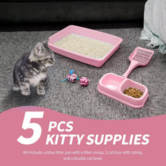 PAWISE dual bowl set pink, keeps mealtime organized with food and water.