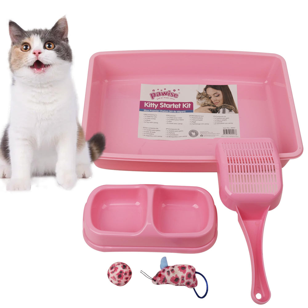 PAWISE kitten starter kit pink, ideal for new indoor kittens and easy setup.