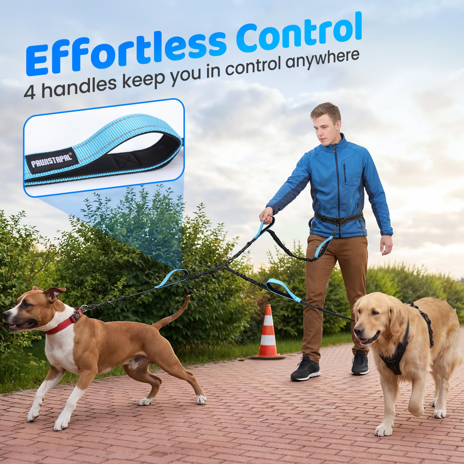 PawistaPal four padded handles provide quick control at crossings.
