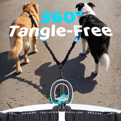 PawistaPal no-tangle swivel clips prevent tangles for two dogs.