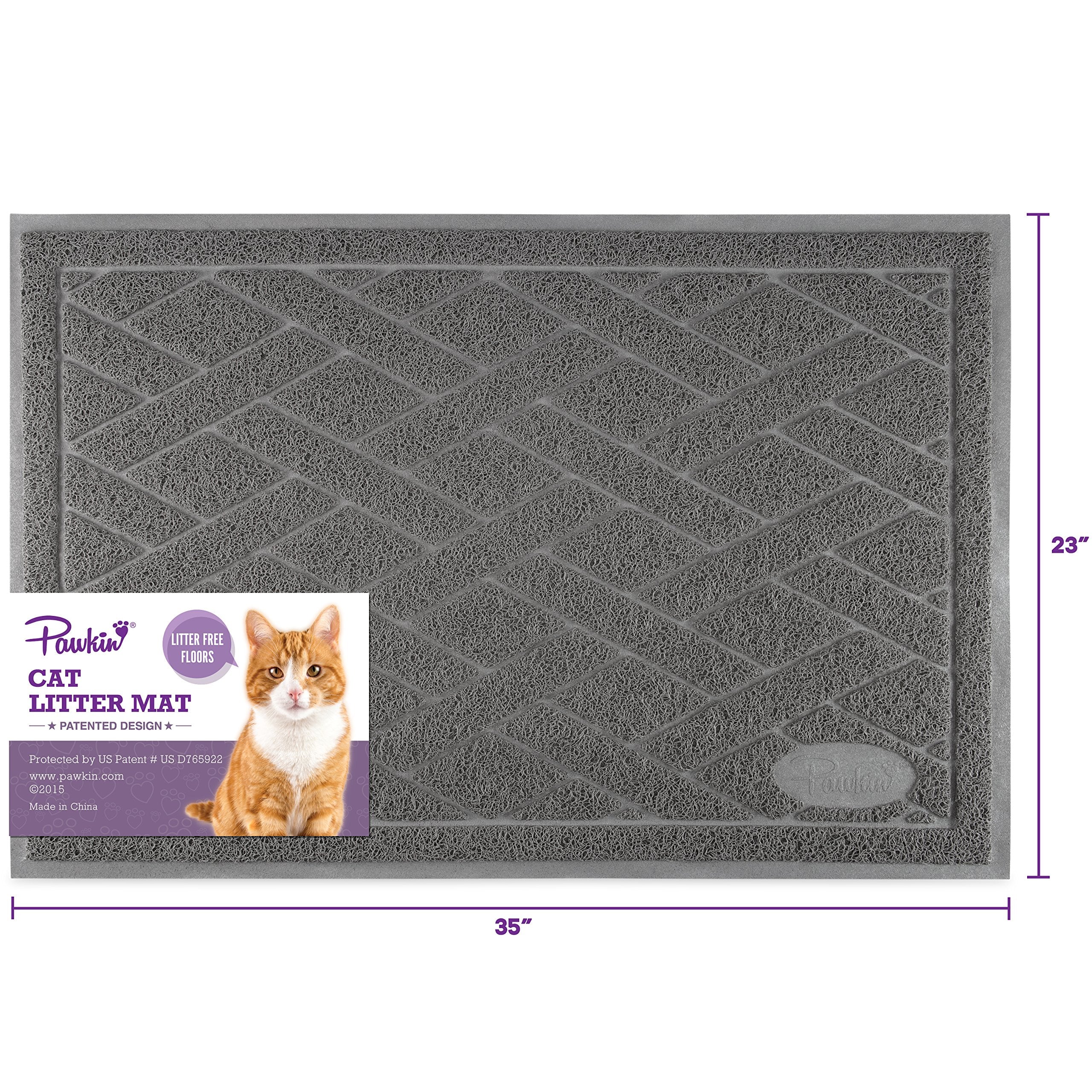 Pawkin Cat Litter Mat has non-slip backing to stay in place.