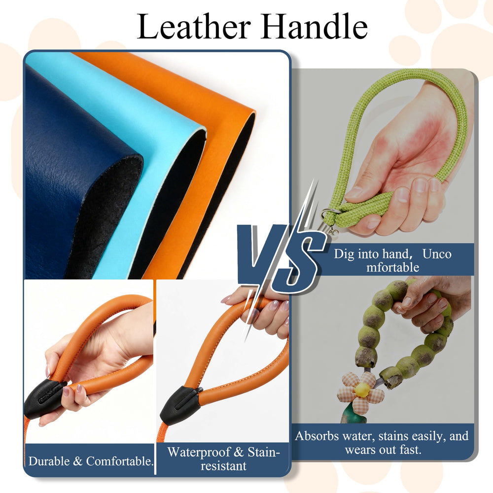 Pawkooly leash with soft leather handle offers a comfortable grip during extended strolls.