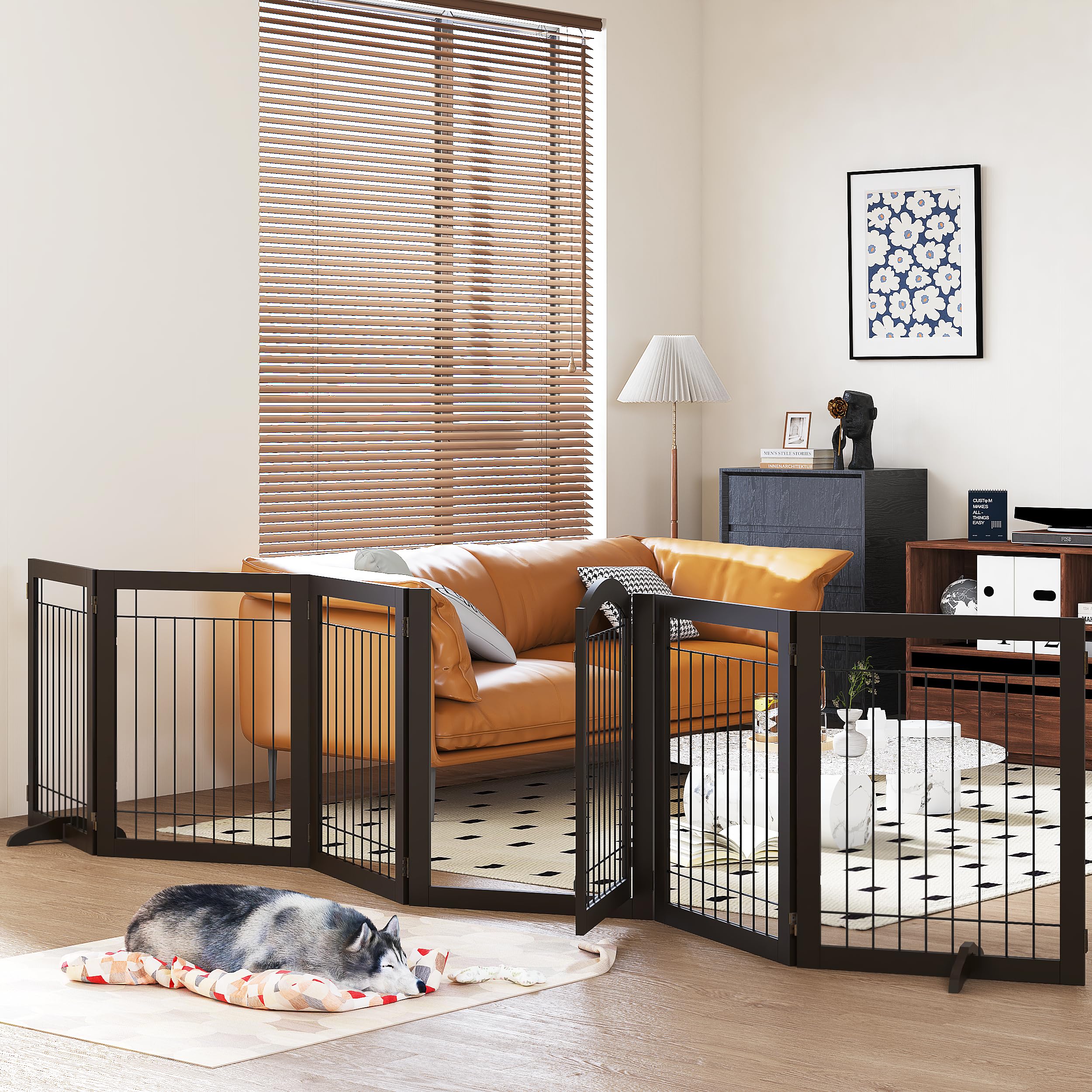 PAWLAND 144-inch dog gate in doorway for safe pet passage.