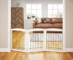 PAWLAND 72-wide dog gate assembled in a room for a wide safe boundary