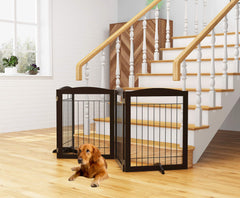 PAWLAND espresso gate for doorways and hallways, collapsible for compact storage.