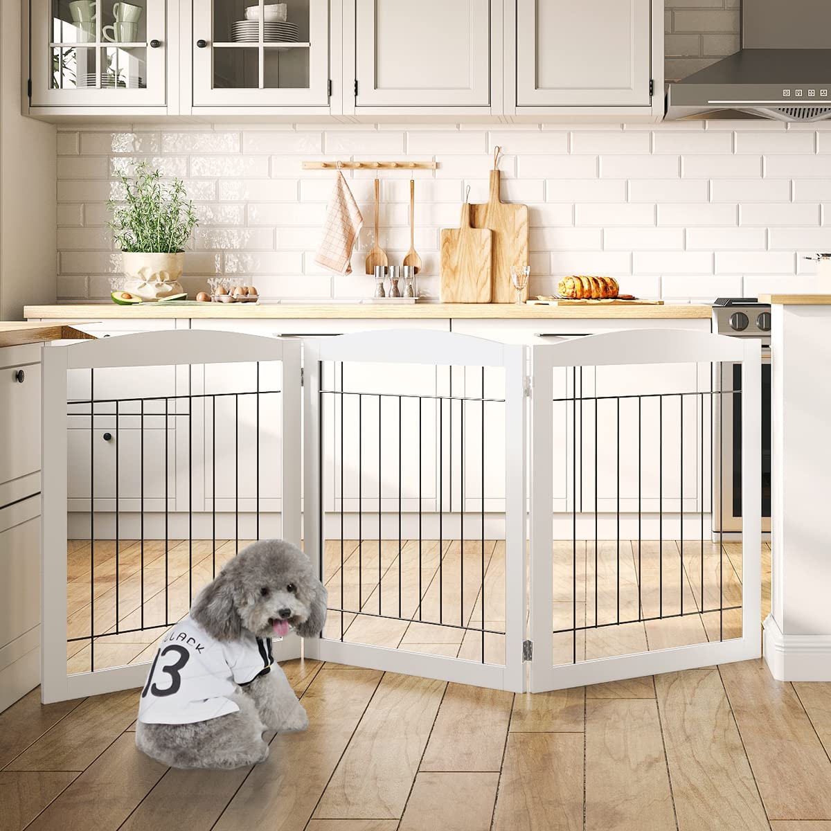 PAWLAND folding accordion design gate shown mid-fold for quick setup