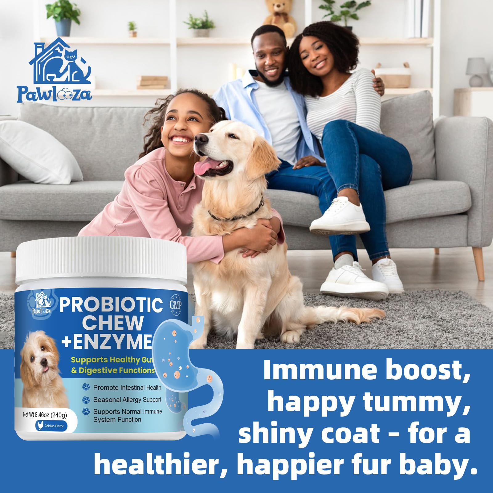 Pawlooza Itch-relief chew close-up suggests skin comfort and reduced irritation.
